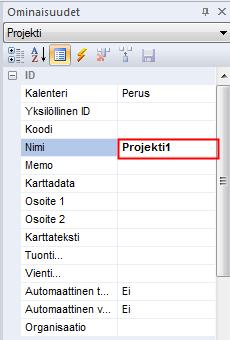 Kuva. Ominaisuudet > Projekti > Projektin nimi ja sen näkyminen moniprojektipaneelissa Alla kuvan