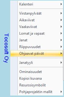 Kuva. Poista pakkopäivät 4.4.2 Ohjaavien päivämäärien näyttäminen jana-alueella Jana-alueella näkyy haluttaessa ohjaavat päivämäärät symboleina ja niiden päivämääräarvot.