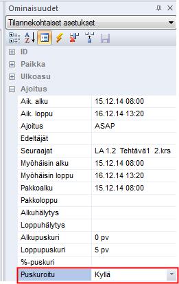 Puskurityyppejä on "Alkupuskuri", "Loppupuskuri" ja "%-puskuri". Esimerkiksi loppupuskuri 5 pv tarkoittaa, että seuraajatehtävä ei tule missään kohti lähemmäksi kuin 5 päivän päähän tästä tehtävästä.