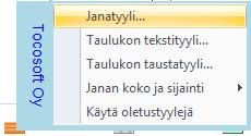 Kuva. Janatyylin määrittäminen hierarkiatyylille Vihje: Käytä oletustyylejä -toiminto (yllä kuvassa alin vaihtoehto) hakee ns. Baseprojektilta oletusarvot hierarkiatasojen tyyleille. 4.