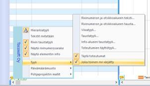 Taulukossa voit korostaa parilliset rivit "Joka toinen rivi värjätty" -toiminnolla, joka löytyy Ulkoasu-paletin valikosta kohdasta "Tyyli".