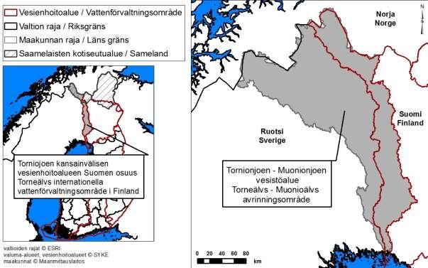 2 Vesistön kuvaus Tornionjoen Muonionjoen vesistöalue ulottuu Perämeren rannikolta Pohjois-Lapin käsivarteen saakka (kuva 2).