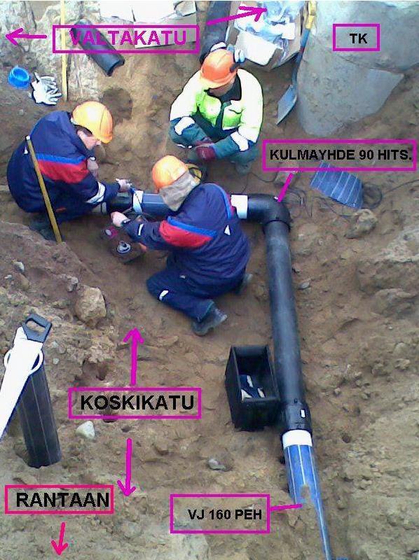 49 Kuvio 18. Pakkosujutettu vesijohto Koskikadun ja Valtakadun risteyksessä Ylikylässä Apajatiellä on muotoputkisujutettu n.