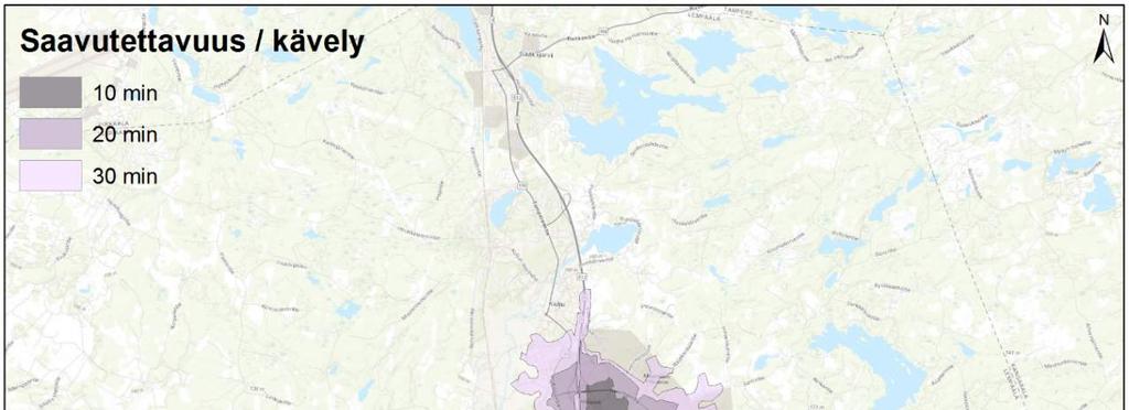 At a glance Ideaparkin saavutettavuus pyöräillen ja kävellen Puolen tunnin