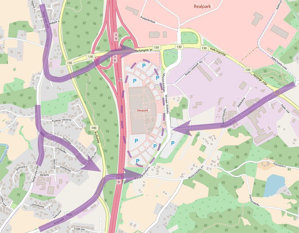 Ideapark pyöräilyn ja kävelyn masterplan 5. 1. 2. Alueen sisäiset kävely- ja pyöräily-yhteydet ja pyöräpysäköinti toimivaksi (ks.