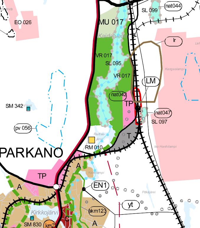 Luonnonsuojelualueena SL ja Natura-alueena nat on merkitty Kaidatvedet (SL 095 ja nat 042) sekä Ahvenus (SL097 ja nat 047) Uudenasemantie on yhdystienä. Etelään on osoitettu yhdystietarve.
