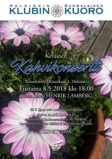 4 teemu.timo.antero.nordlund@gmail.com +358445463787 MUUTA Klubin kuoron keväinen kahvikonsertti tiistaina 8.5.2018 klo 18.00 Ritarihuoneella, Ritarikatu 1.