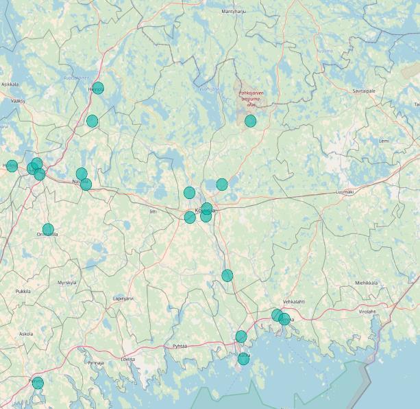 Suomen uimahallien saavutettavuus Näissä kunnissa uimahallit sijaitsevat