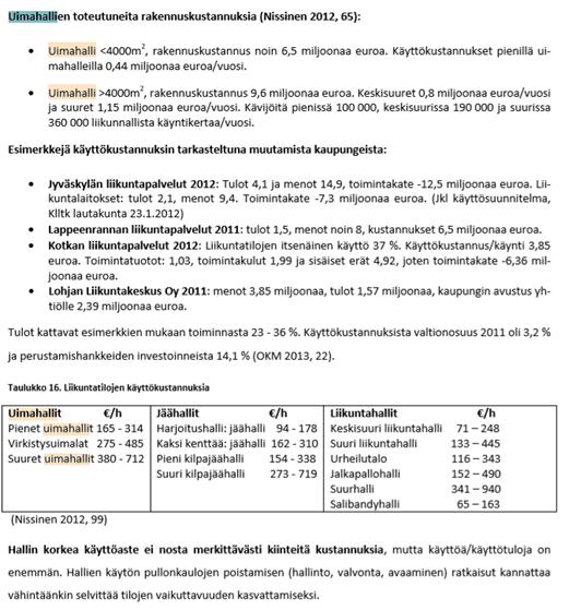 LIIKUNTATOIMEN KUSTANNUSVERTAILUA KUNNAT