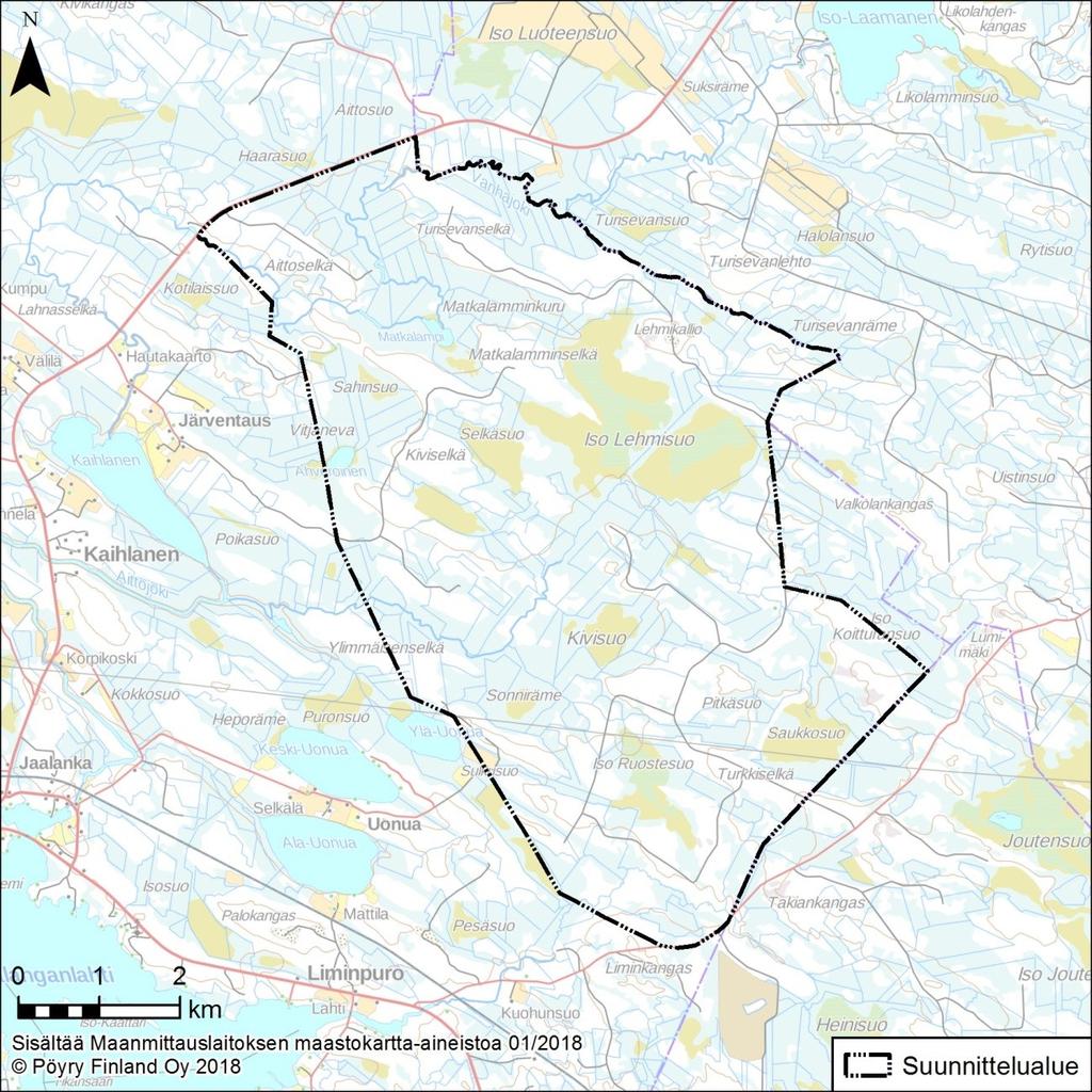 3 3 SUUNNITTELUN KOHDE 3.1 Suunnittelualue Suunnittelualue sijaitsee Pohjois-Pohjanmaalla Vaalan kunnan itäosassa.