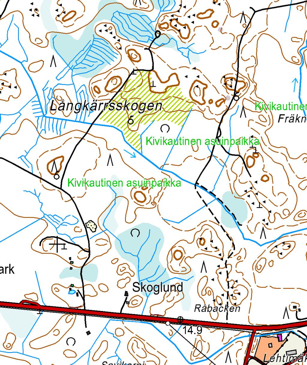 PYHTÄÄ Långkärrsskogen 2 00 000 74 PK 3023 09 Heinlahti 3 muinaisjäännöksen arioitu laajuus kiinteä muinaisjäännös, koordinaattipiste (Museoiraston ylläpitämä muinaisjäännösrekisteri) kiinteään