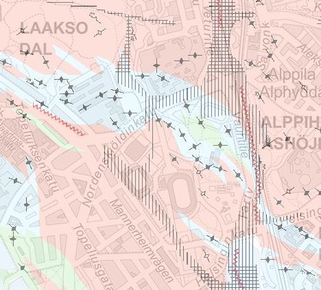 Raportti 7/22 Edellä kuvatut painanteet on merkitty geoteknisillä kartoilla ruhjevyöhykkeiksi (Kuva 3).