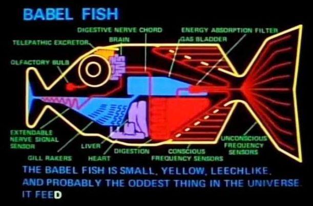 18. Kielimuurit katoavat: Kääntäjärobotiikka mahdollistaa minkä tahansa puhutun kielen käännöksen mihin tahansa kieleen reaaliaikaisesti (BABEL-Fish Linnunradan käsikirja liftareille) Googlelta