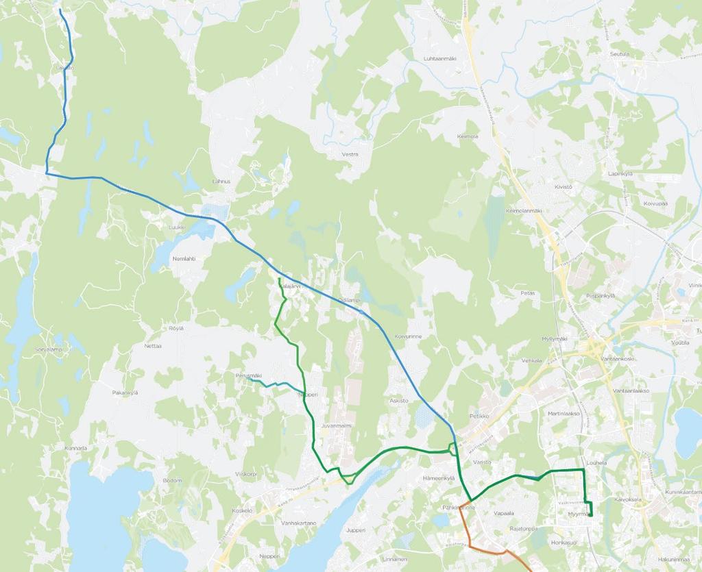 Pohjois-Espoon Vihdintien linjat 345 Myyrmäki Louhela Kalajärvi Rinnekoti 436 Myyrmäki Louhela Niipperi Kalajärvi 437 Myyrmäki Louhela Niipperi Perusmäki Linjat liikennöivät