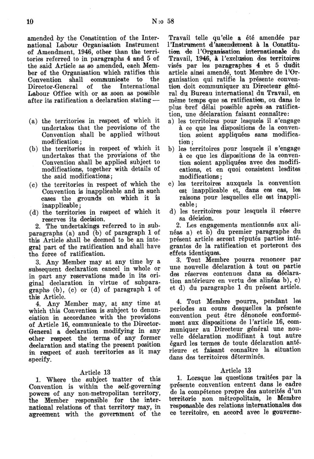 10 N:o 58 amended by the Constitntion of the Internationai Labour O.