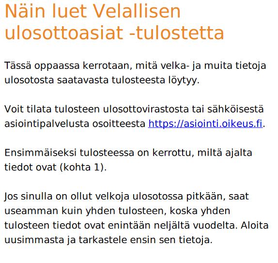 Ohjeet ulosottolistan lukemiseen Ohje löytyy Takuusäätiön nettisivuilta www.takuusaatio.