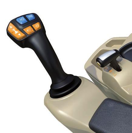 Essential-hallintalaitteet ja kuormaajan sähköinen joystick Käsinojaan asennettu sähköinen joystick on saatavana Essential-traktoreihin, joissa on 100 l/min yhdistetty hydrauliikkajärjestelmä ja