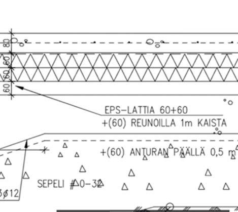 6.8.2018, sivu 11/24 Laajennusosa: - pintamateriaali - teräsbetonilaatta 80 mm - suodatinkangas - polystyreeni 60+60 (+60) mm*) - salaojituskerros (sepeli 8 16 mm + radonputkitus k 2000) -