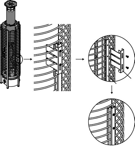 Kiukaan käyttö ilman huohotinta (B-mallit) hen not using Stone Spacer (for B only) 1. Poista huohotin 2. Irrota ruuvit jotka pitävät lämmönjohdinta ja sensoripidikettä kiinni 3.