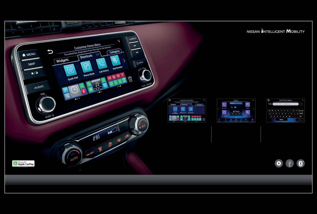 UUSI NISSANCONNECT Nissanin uusi audio- ja navigointijärjestelmä sisältää älypuhelinintegroinnin, Bluetooth-handsfreen sekä käytännöllisiä sovelluksia.
