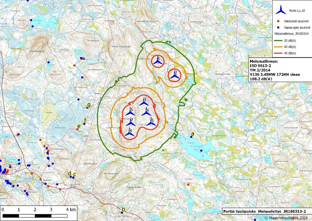 Alueen läheisyydestä on valittu seitsemän havainnointipistettä, joiden melutasot on lueteltu liitteessä 1.