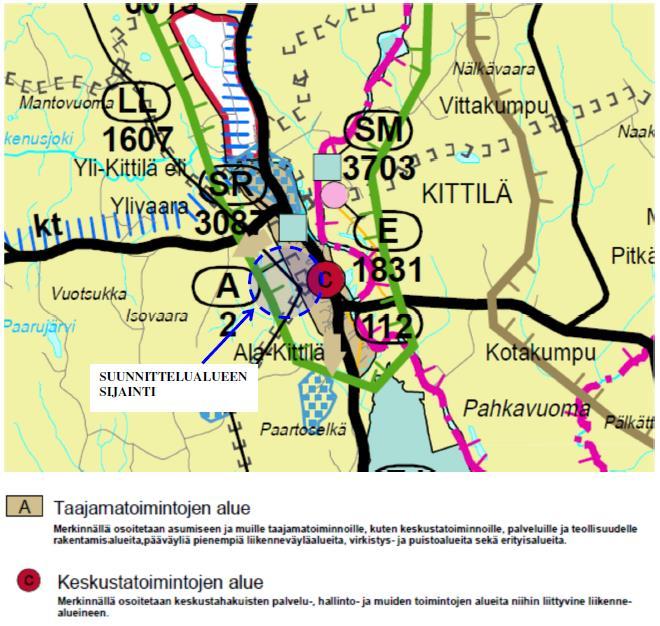 Tällä kaavalla on selkeimmin vaikutusta seuraavien tavoitteiden toteutumiseen: Eheytyvä yhdyskuntarakenne ja elinympäristön laatu Maakuntakaava Asemakaavan suunnittelualue on Tunturi-Lapin