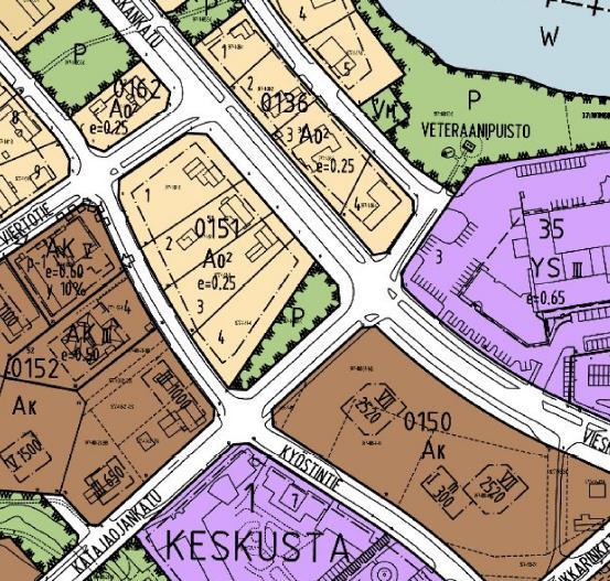 Kuva: Ote ajantasa-asemakaavasta, jossa kaavamuutosalue on rajattuna puneella Muita suunnitelmia ja selvityksiä Alueelle on hyväksytty erillinen sitova tonttijako 1.8.1977.