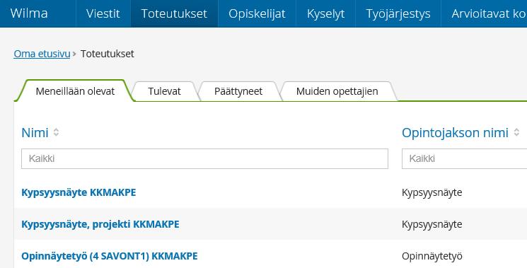 Näpäytä Wilman etusivulta Toteutukset tässä jaksossa