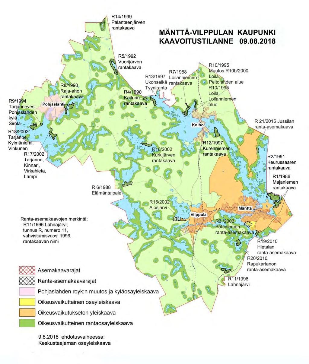 MÄNTTÄ-VILPPULAN KAUPUNGIN KAAVOITUS KAAVOITUSTILANNE Mänttä-Vilppulan alueella on yleiskaavoitettua aluetta yhteensä 32 447 ha.