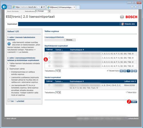 Näyttöön tulee sopimusnäkymä. Valitse <Browse> (selaa). Valintaikkuna "Choose File to Upload" (valitse ladattava tiedosto) avataan. Valitse lisenssihakemustiedosto 'licenserequest.blr', esim.