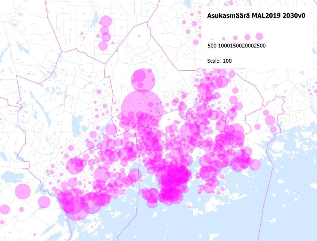 Maankäytön lähtötietojen muodostaminen Arvioinnissa huomioidaan pikaraitiotien mahdollistama maankäytön kokonaiskasvu (vuoteen 2050) raitiotiekäytävässä 800 metrin linnuntie-etäisyydellä linjasta.