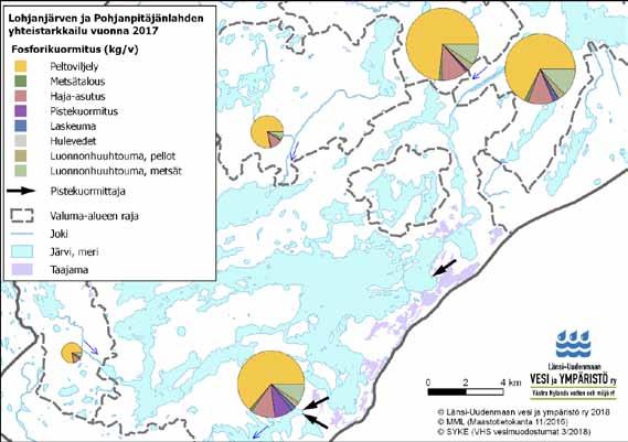 4.1.4 Ravinnekuormitus ja lähteet Lohjanjärveen kulkeutuva ja siitä edelleen Mustionjokeen lähtevä ja lopulta Pohjanpitäjänlahteen sekä Tammisaaren edustalle päätyvä typpi- ja fosforikuormitus v.