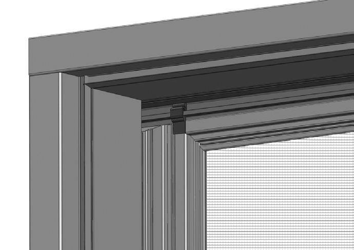 Låsfästena [2] trycks fast i de övre hörnen på fönsterbågens horisontella profil [3] och i de nedre hörnen på fönsterbågens vertikala profil [4]. Då låser sig myggbågen på plats.
