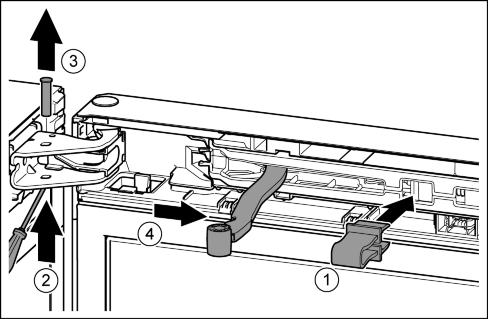 Fig. 8 (3) Fig. 9 u Paina kielekettä uraruuvimeisselillä. Fig. 9 (1) u Vedä suojus irti kannakkeista. Fig. 9 (2) Fig. 11 u Avaa sulkuvaimenninyksikön ruuvia T15-ruuvimeisselillä noin 14 mm. Fig. 11 (1) u Vie ruuvimeisseli kahvan puolella sulkuvaimenninyksikön taakse ja kierrä sitä eteenpäin.