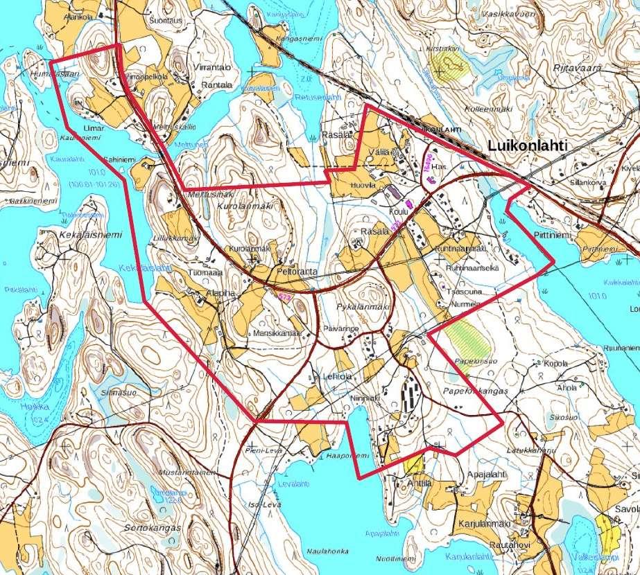 Maankäytönsuunnittelu KAAVI Luikonlahden kyläyleiskaava 2 Yleiskaava-alueen rajaus Yleiskaavaan sisältyy Luikonlahden kyläkeskusalue rajautuen pohjoisessa Saarijärven ja Vaikkojoen