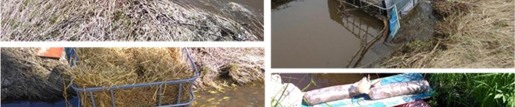 Huhtikuu kesäkuu välisenä aikana tehtiin Riuskanojassa neljä erilaista olkibiosuodinkoetta (kuvat 13-16).