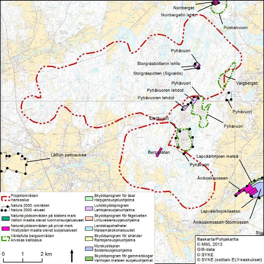2.9.2013 37 (53) Kuva 20. Hankealueella sijaitsevat luonnonsuojelualueet ja suojeluohjelmakohteet. 4.8.