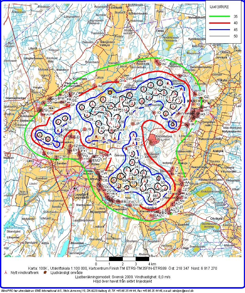 O2 Finland Oy 2.9.2013 45 (53) päristöministeriön tuulivoimarakentamisen ohjeistus 2012). Vaikutusten arvioinnissa huomioidaan mallinnuksen virhemarginaali, etenkin lähimpien talojen kohdalla.