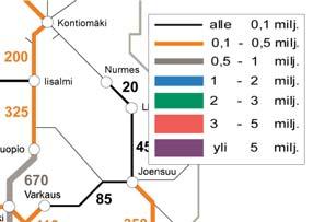 Kaukoliiketeen matkustajamäärät rataosuuksilla 2011 osa-alueista, jotka kytkeytyvät toisiinsa viherväylien tai kevyen liikenteen rei en avulla.