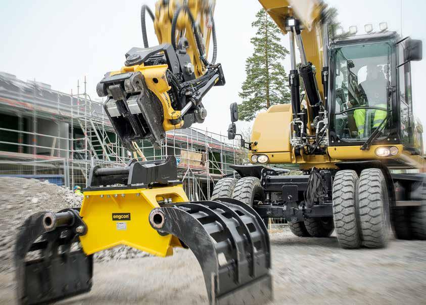 Nopeaan työlaitteen vaihtoon TM Uudistettu EC-Oil on engconin järjestelmä hydrauliikan, elektroniikan ja keskusvoitelun automaattiseen kytkemiseen valittuun hydrauliseen työlaitteeseen.