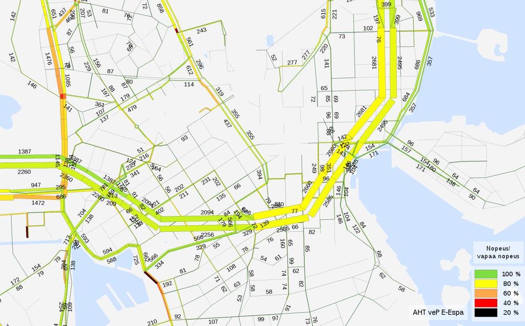 6. Etelä-Esplanadi kävelykaduksi, huipputuntikuormitukset Aamuhuipputunti Etelä-Esplanadin muuttaminen kävelykaduksi ei