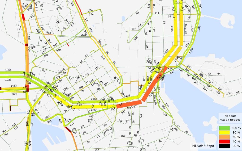 Iltapäiväliikenteessä reitti Pohjoinen Makasiinikatu-Rikhardinkatu- Ludviginkatu kuormittuu melko voimakkaasti, jolloin