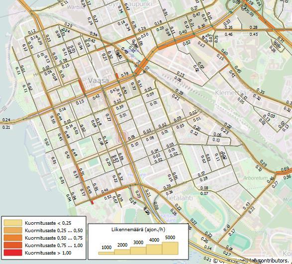 4.8.2015 55 (60) 8.3 Liikenteen toimivuus Nykytilanteessa keskustan liikenne sujuu pääosin hyvin. Keskustan katuverkon kuormittuneimmat kadut ovat Vaasanpuistikko (6 3000 16 200 ajon.