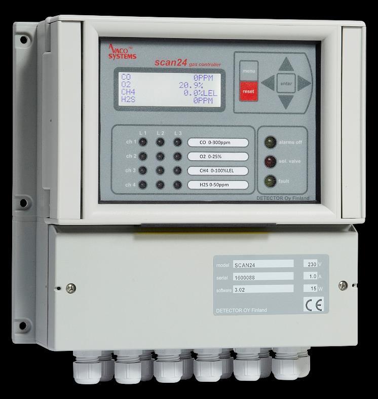SCAN20-sarjan keskuksen ominaisuudet SCAN20-sarjan kaasunvalvontakeskukset Keskus on suunniteltu vaativaan teollisuuskäyttöön Sarjaan kuuluu SCAN22, johon voidaan liittää 1-2 ilmaisinta ja SCAN24,