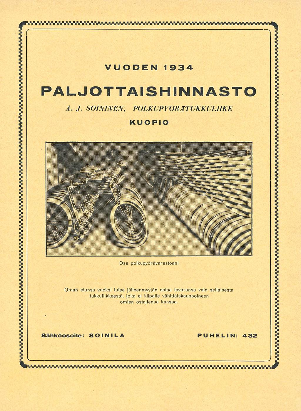 VUODEN 1 934 PALJOTTAISHINNASTO A.J.SOININEN.