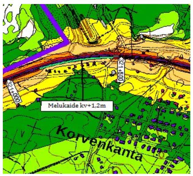 Imatran seudun ympäristötoimi on tehnyt melumittauksen alueella (Kaksoisraiteen kaavaluonnosalueen melumittaukset 24.-25.10.2016). Mittaus suoritettiin 24 tunnin mittauksena 24.-25.10.2015 klo 11.