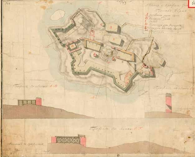 Venäläinen piirros Hangon linnoitusesta heti venäläisen kauden alusta vuodelta 1809.
