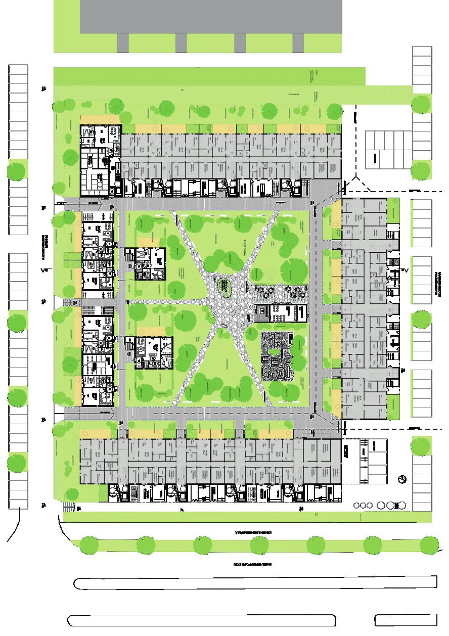 The courtyard will become private by nature because the low infill construction will close the block on the south side.
