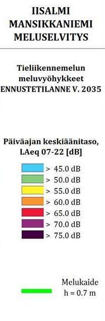 Kaavaselostus 41 (43) Kuva 25 Melukaiteen osoitettu paikka Ouluntien ajoradan viereen, nykyisen metallikaiteen paikalle ja nykyisen kaiteen korkuisena (70cm) toteutettava umpinainen melukaide kuvan