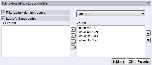 Dialogin vasemmassa yläkulmassa saa säädettyä pilkotaanko paikat laajuuksien suhteessa ja lisätäänkö luotavien sijaintikohtaisten paikkojen välille loppu-alku-riippuvuus. Kuva.